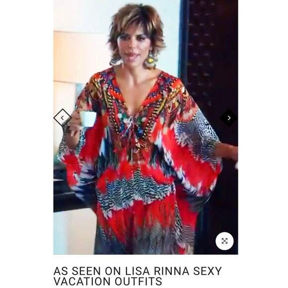 Shahida Parides Nomad Kaftan feather print Lisa Rinna Real Housewives OS One Sz - Picture 3 of 16